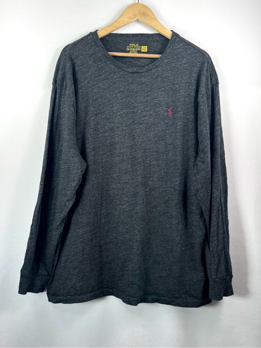 Polo Ralph Lauren Long Sleeve XXL Charcoal Grey Tee crew neck Red Pony